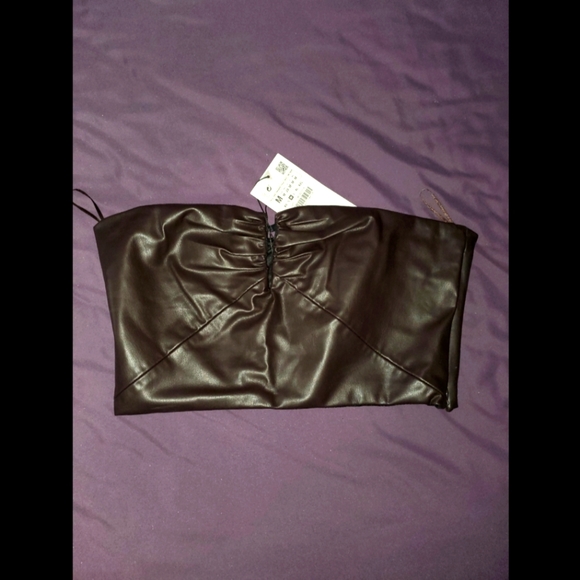 Zara Faux Leather Crop Top - Picture 2 of 3